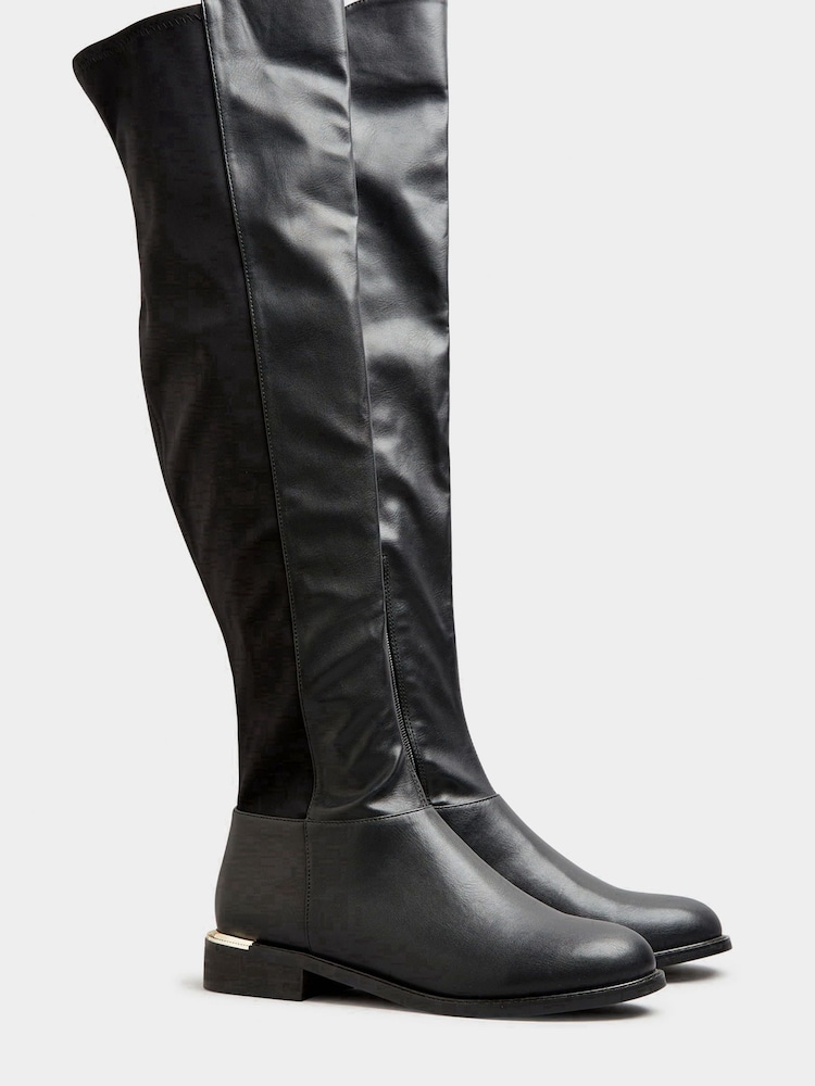 Long Tall Sally Black PU Stretch Boots - Image 2 of 4