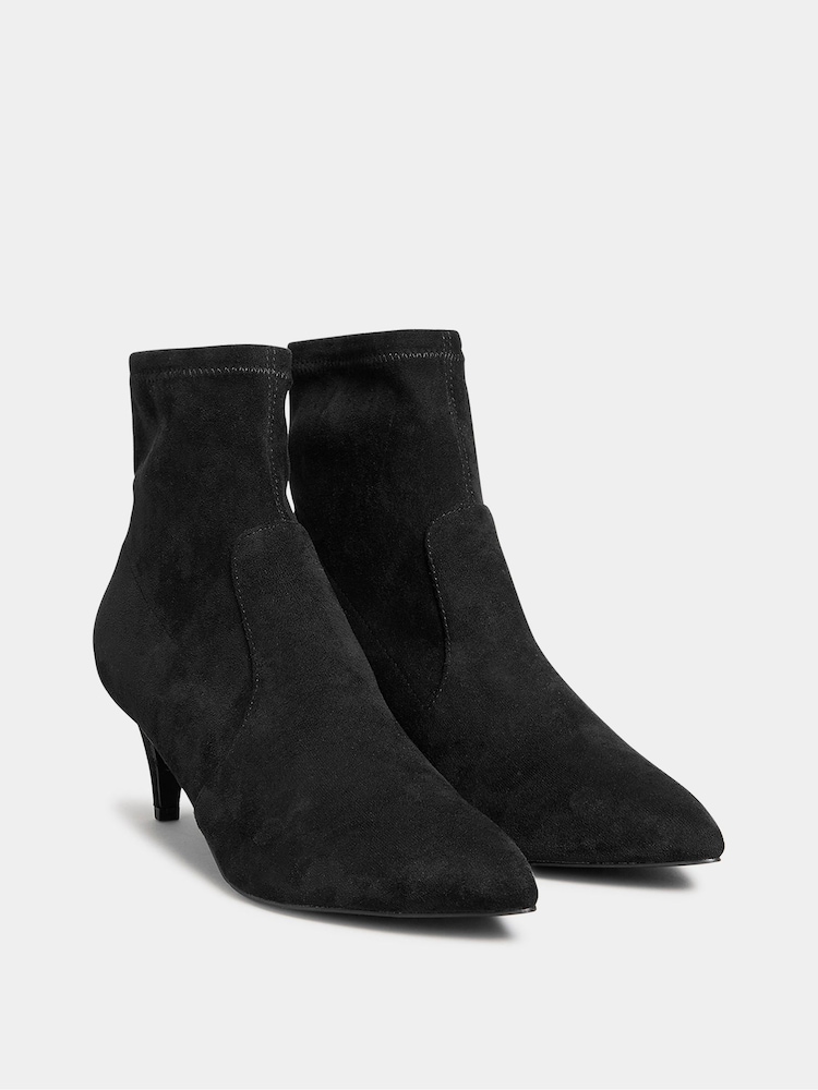 Long Tall Sally Black Heeled Kitten Suedette Boots - Image 2 of 5