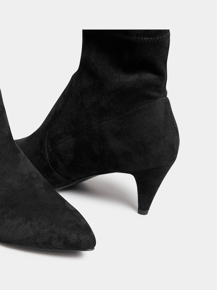 Long Tall Sally Black Heeled Kitten Suedette Boots - Image 5 of 5