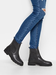 Long Tall Sally Black Leather Cleated Chelsea Boots - Image 1 of 5