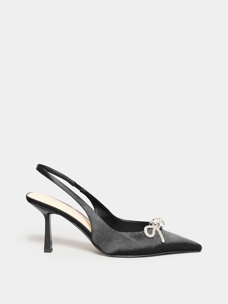 Long Tall Sally Black Sliver Slingback Kitten Heel Court Shoes - Image 1 of 3