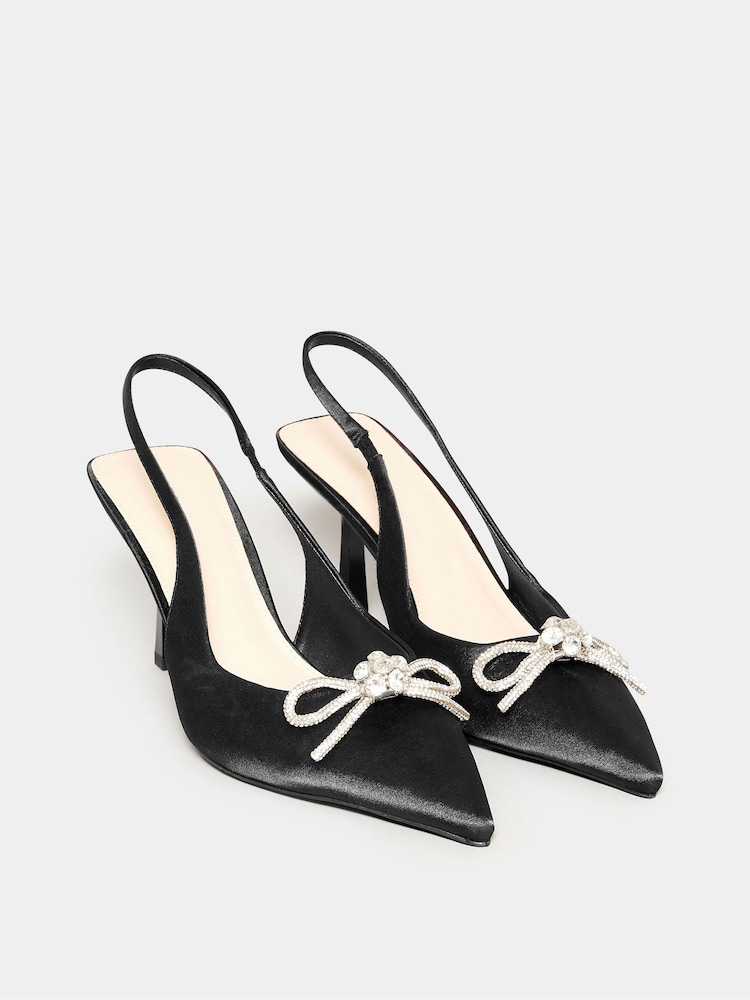 Long Tall Sally Black Sliver Slingback Kitten Heel Court Shoes - Image 2 of 3