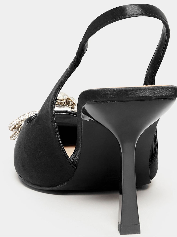 Long Tall Sally Black Sliver Slingback Kitten Heel Court Shoes - Image 3 of 3 Long Tall Sally Black Sliver Slingback Kitten Heel Court Shoes - Image 3 of 3