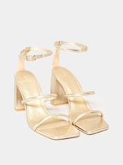 Long Tall Sally Gold Multi Strap Block Heels - Image 1 of 4