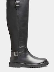 Long Tall Sally Black Leather Cleated Calf Boots - Image 1 of 5