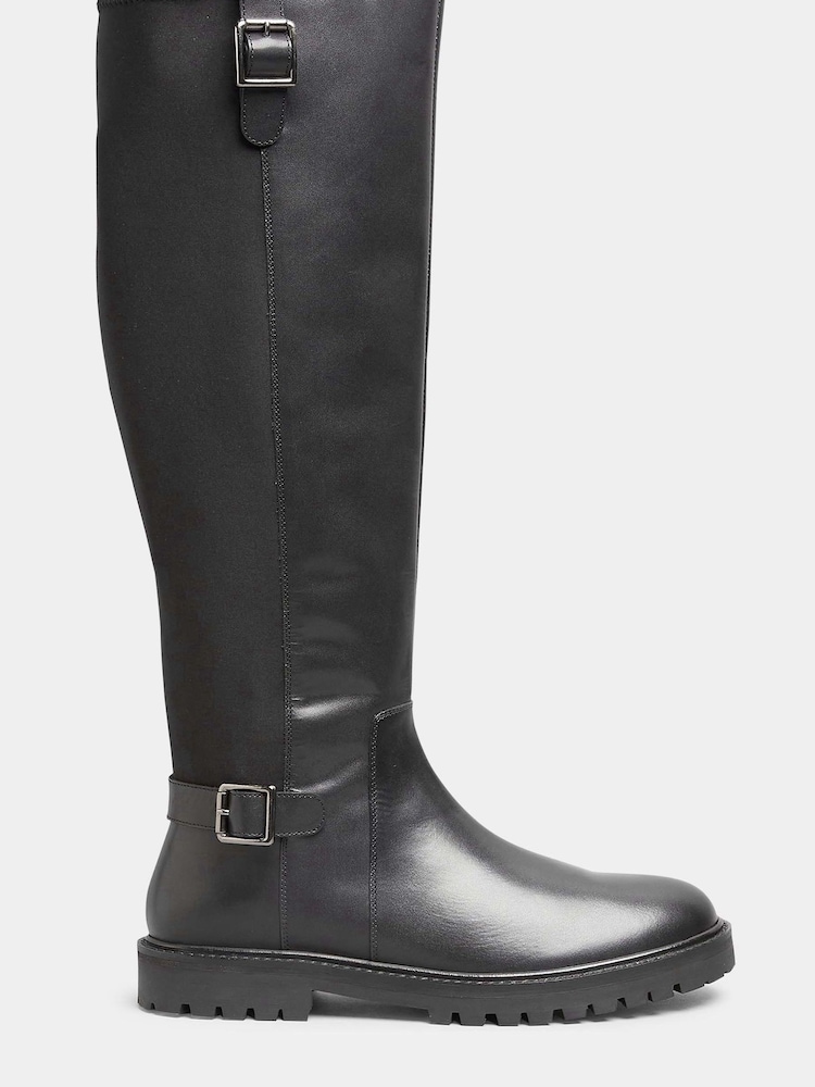 Long Tall Sally Black Leather Cleated Calf Boots - Image 1 of 5