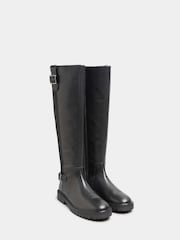 Long Tall Sally Black Leather Cleated Calf Boots - Image 2 of 5