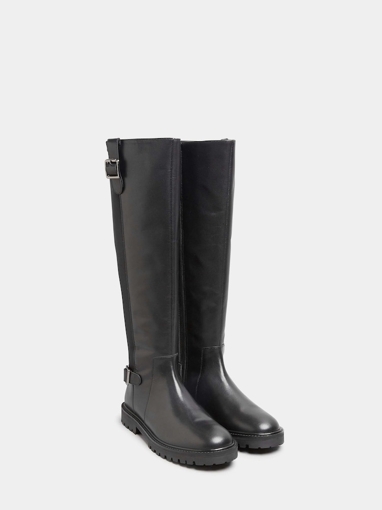 Long Tall Sally Black Leather Cleated Calf Boots - Image 2 of 5