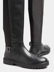 Long Tall Sally Black Leather Cleated Calf Boots - Image 4 of 5
