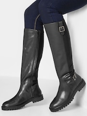 Long Tall Sally Black Leather Cleated Calf Boots - Image 5 of 5