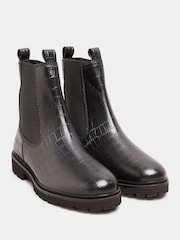 Long Tall Sally Black Leather Cleated Chelsea Croc Effect Boots - Image 2 of 5