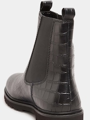 Long Tall Sally Black Leather Cleated Chelsea Croc Effect Boots - Image 4 of 5