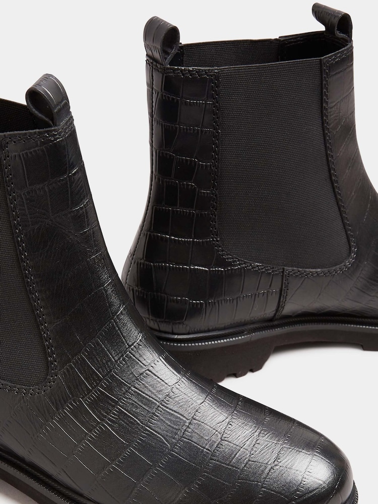 Long Tall Sally Black Leather Cleated Chelsea Croc Effect Boots - Image 5 of 5
