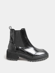Long Tall Sally Black Chunky Chelsea Croc Effect Boots - Image 1 of 3