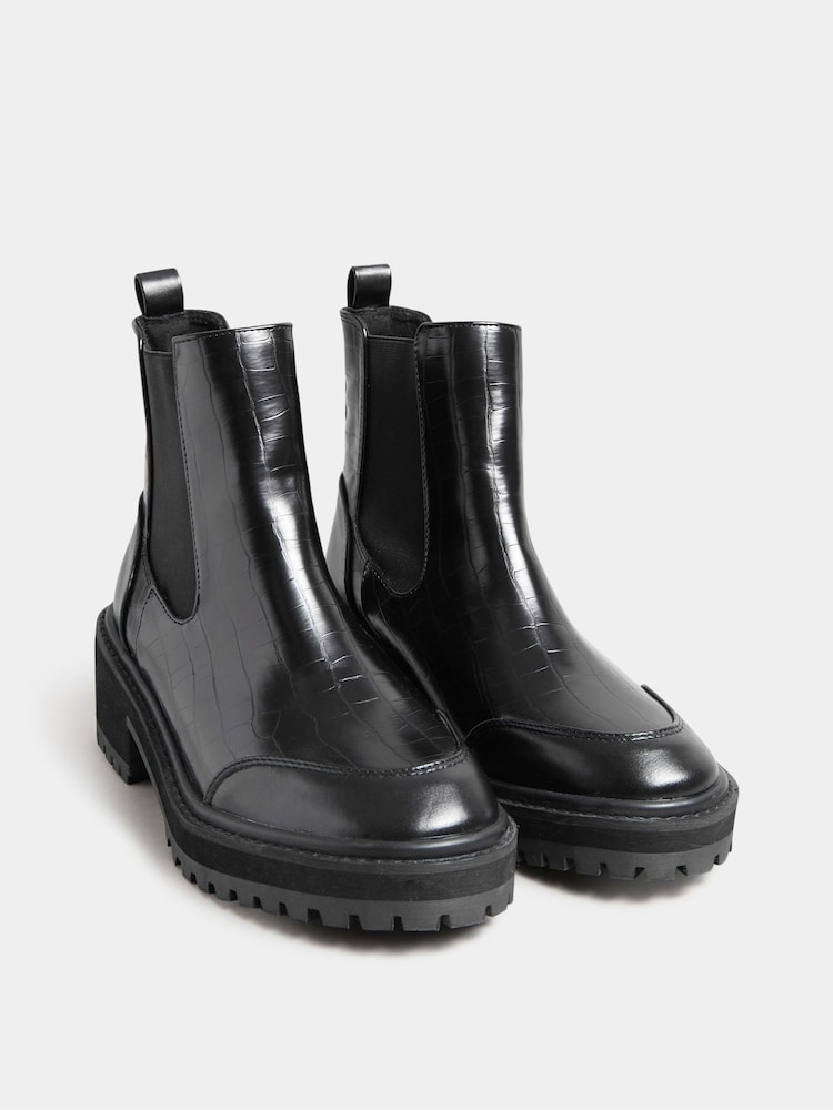 Long Tall Sally Black Chunky Chelsea Croc Effect Boots - Image 2 of 3