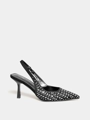 Long Tall Sally Black Slingback Kitten Heel Court Shoes - Image 1 of 4