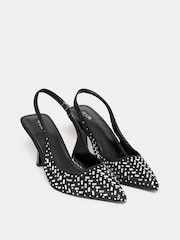 Long Tall Sally Black Slingback Kitten Heel Court Shoes - Image 3 of 4