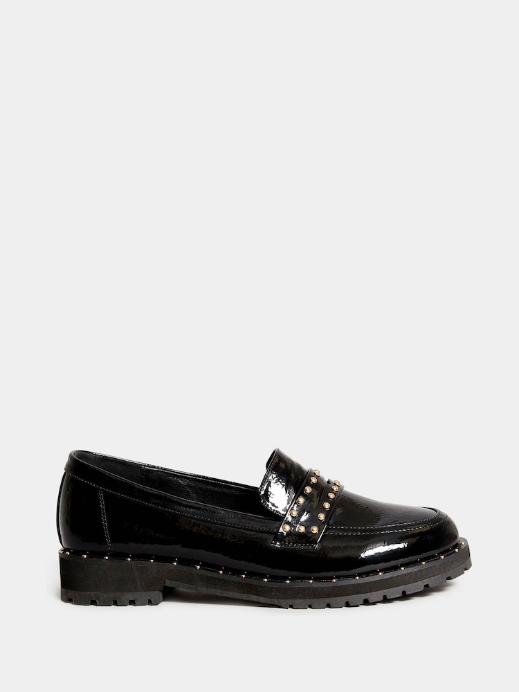 Long Tall Sally Black Studded Patent Loafers - Image 1 of 3