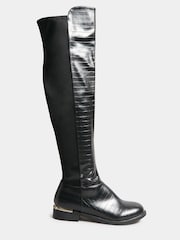 Long Tall Sally Black 50/50 Stretch Over The Knee Croc Effect Boots - Image 1 of 5