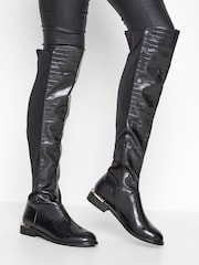 Long Tall Sally Black 50/50 Stretch Over The Knee Croc Effect Boots - Image 2 of 5