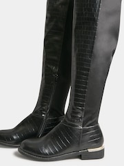 Long Tall Sally Black 50/50 Stretch Over The Knee Croc Effect Boots - Image 5 of 5