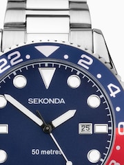Sekonda Mens Silver Tone Ocean 43mm Analogue Watch With Case And Stainless Steel Bracelet With Blue Dial - Image 3 of 6