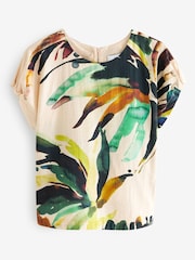 Regenbogen-Blatt-bedruckt - Kastiges, strukturiertes T-Shirt mit Raffung - Bild 5 von 6