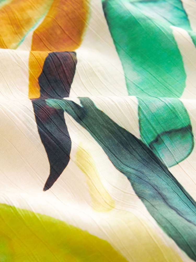 Regenbogen-Blatt-bedruckt - Kastiges, strukturiertes T-Shirt mit Raffung - Bild 6 von 6