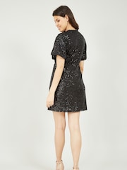 Mela Black Sequin Kimono Sleeve Wrap Dress - Image 3 of 4