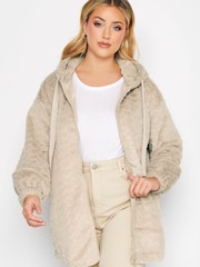 Yours Curve Natural Luxury Faux Fur Heart Zip Through Jacket - Image 1 of 1