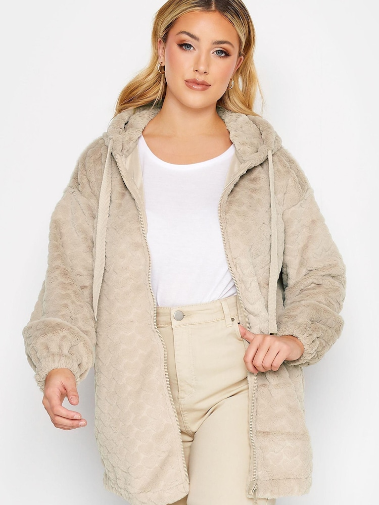 Yours Curve Natural Luxury Faux Fur Heart Zip Through Jacket - Image 1 of 1 Yours Curve Natural Luxury Faux Fur Heart Zip Through Jacket - Image 1 of 1