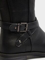 Yours Curve Black Wide Fit Metal Strap Knee Boots - Image 5 of 5