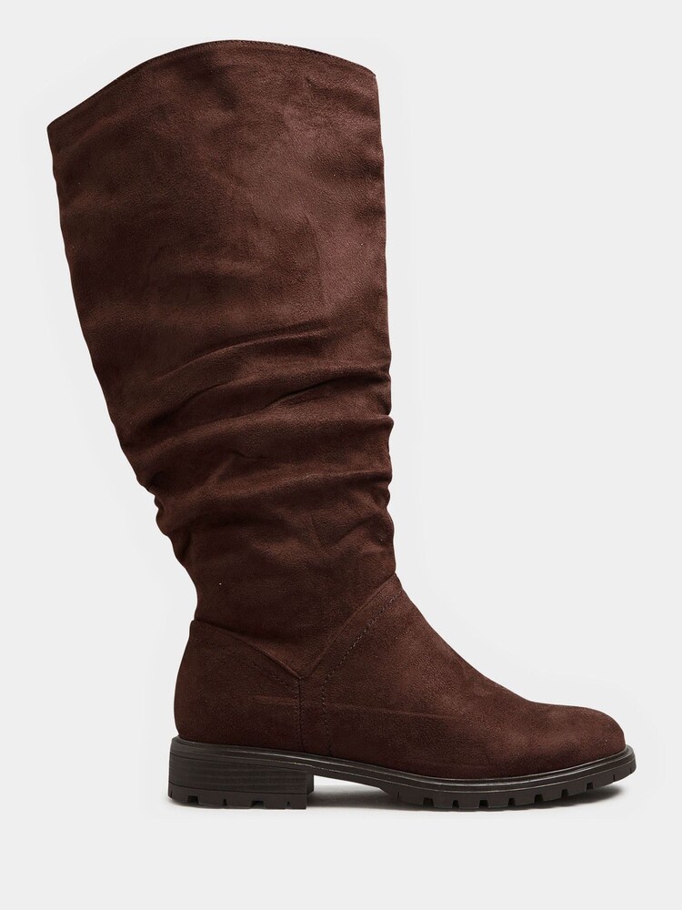Yours Curve Brown Wide Fit Ruched Cleated Boots - Image 1 of 4
