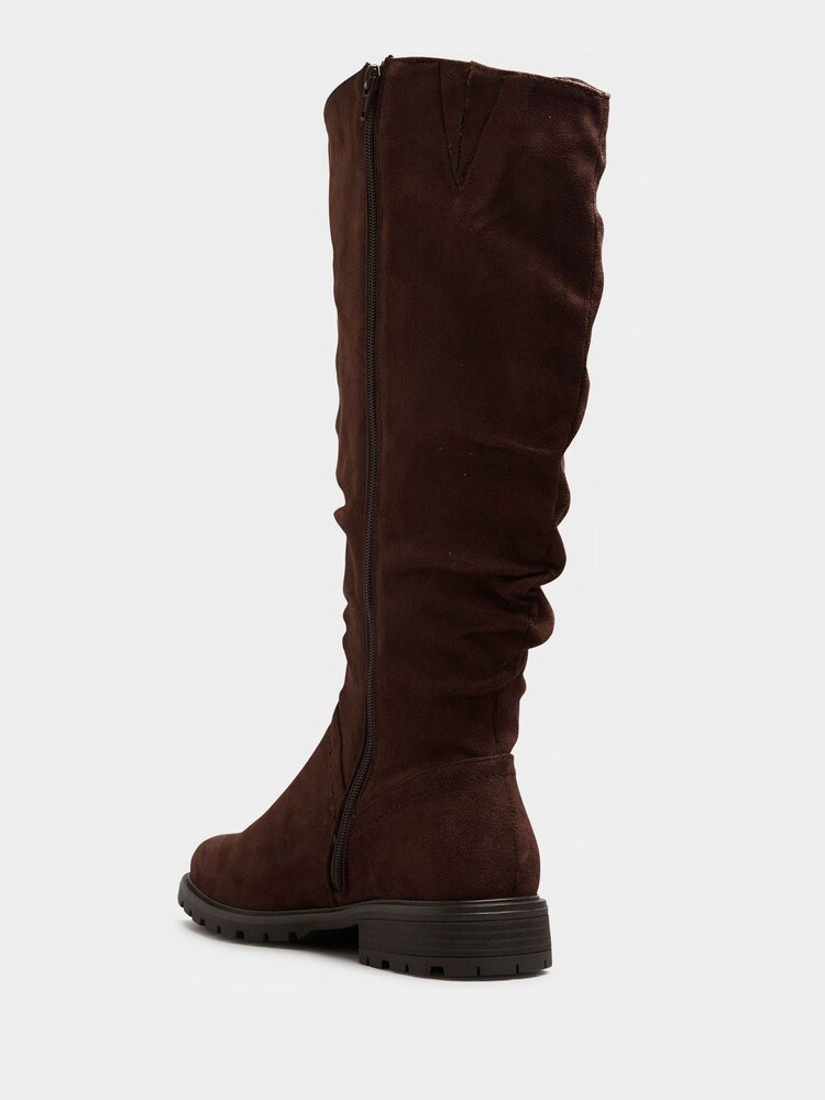 Yours Curve Brown Wide Fit Ruched Cleated Boots - Image 2 of 4