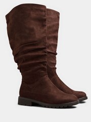 Yours Curve Brown Wide Fit Ruched Cleated Boots - Image 3 of 4