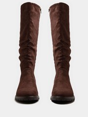 Yours Curve Brown Wide Fit Ruched Cleated Boots - Image 4 of 4