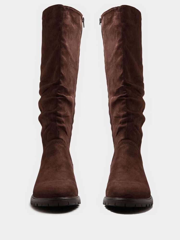 Yours Curve Brown Wide Fit Ruched Cleated Boots - Image 4 of 4