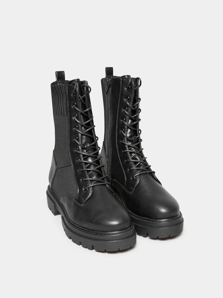 Yours Curve Black Wide Fit Sock Lace Up Boots - Image 2 of 3