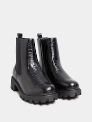 Yours Curve Black Wide Fit Chunky Chelsea Croc Effect Boots - Image 2 of 4