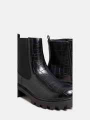 Yours Curve Black Wide Fit Chunky Chelsea Croc Effect Boots - Image 4 of 4