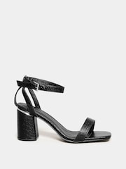 Yours Curve Black Extra Wide Fit Snake Print Block Heels Sandals - Image 1 of 5