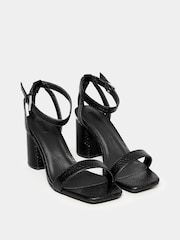 Yours Curve Black Extra Wide Fit Snake Print Block Heels Sandals - Image 2 of 5