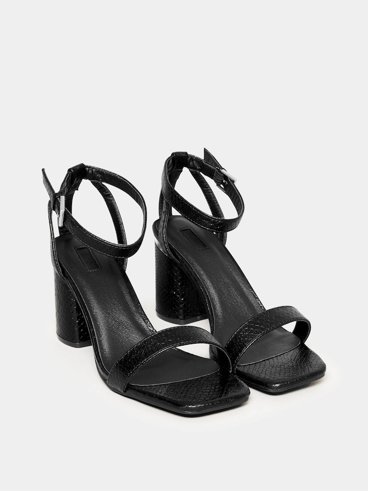 Yours Curve Black Extra Wide Fit Snake Print Block Heels Sandals - Image 2 of 5