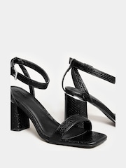 Yours Curve Black Extra Wide Fit Snake Print Block Heels Sandals - Image 4 of 5