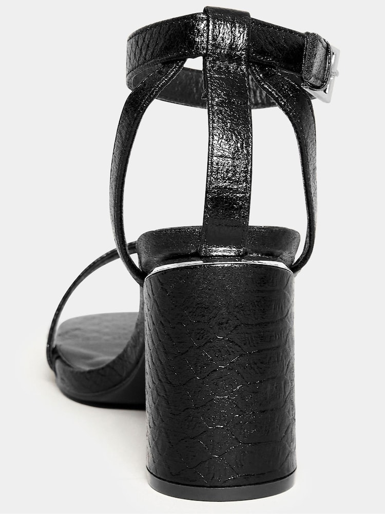 Yours Curve Black Extra Wide Fit Snake Print Block Heels Sandals - Image 5 of 5