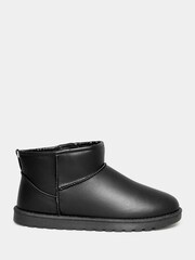 Yours Curve Black Extra-Wide Fit Mini Faux Fur PU Boots - Image 1 of 5