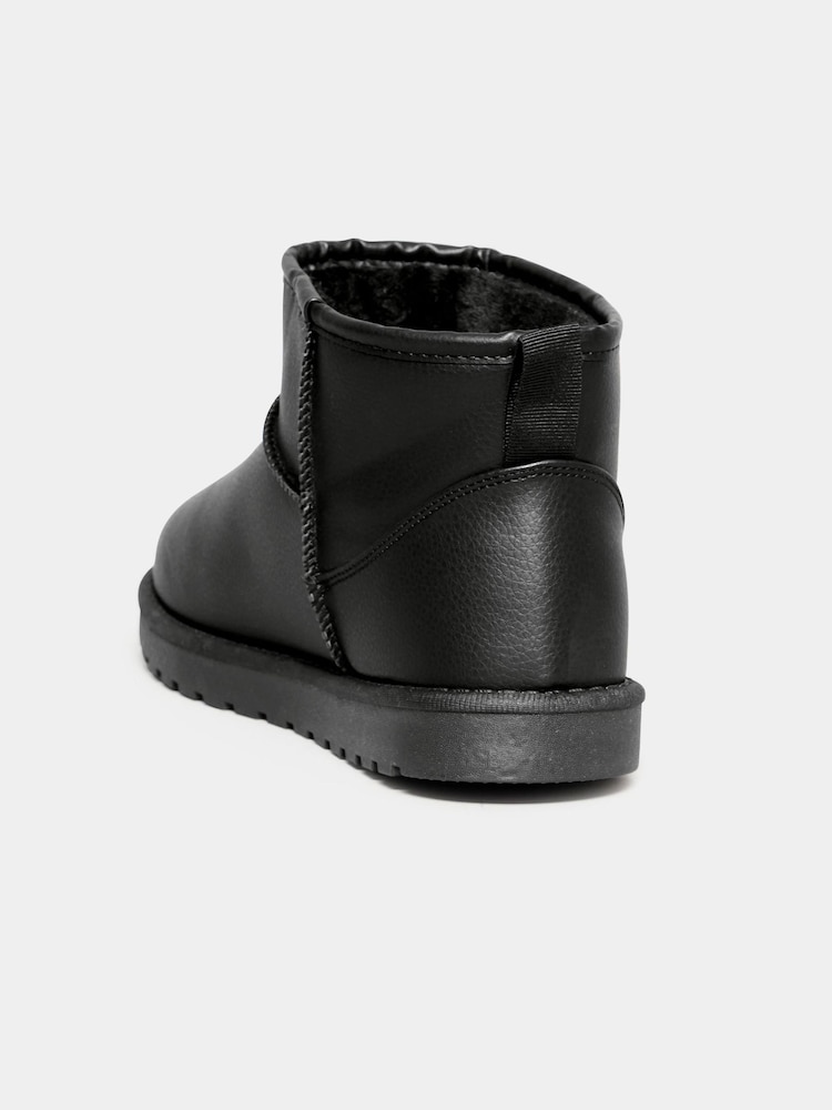 Yours Curve Black Extra-Wide Fit Mini Faux Fur PU Boots - Image 2 of 5