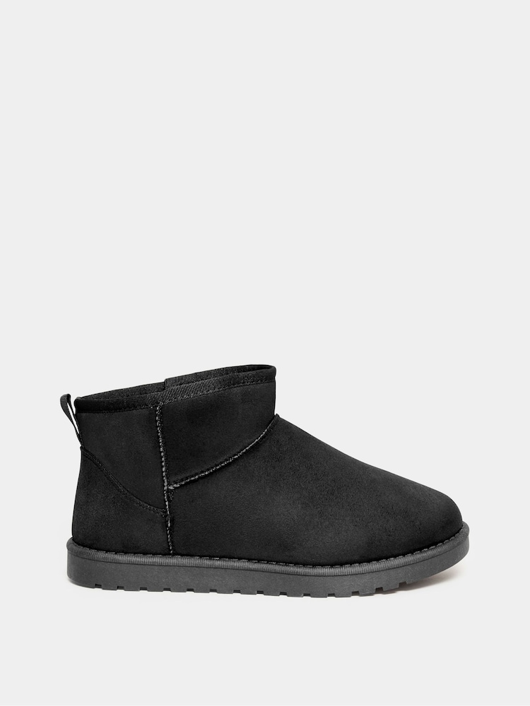 Yours Curve Black Extra-Wide Fit Mini Faux Fur Boots - Image 1 of 5