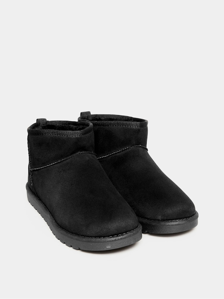 Yours Curve Black Extra-Wide Fit Mini Faux Fur Boots - Image 2 of 5