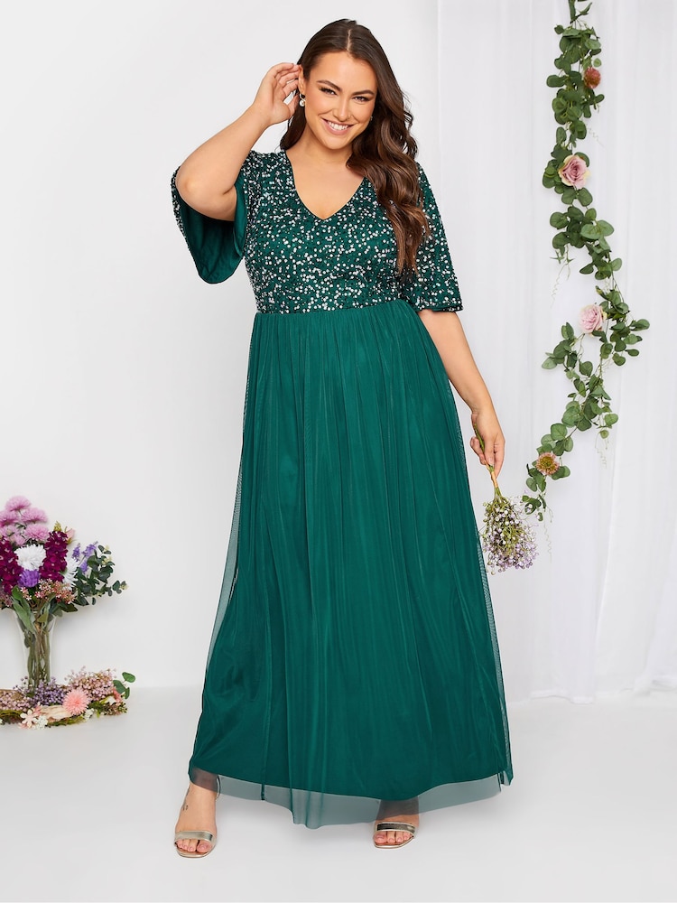 Yours Curve Verziertes Maxikleid mit Flatterärmeln - Bild 1 von 5 Yours Curve Verziertes Maxikleid mit Flatterärmeln - Bild 1 von 5